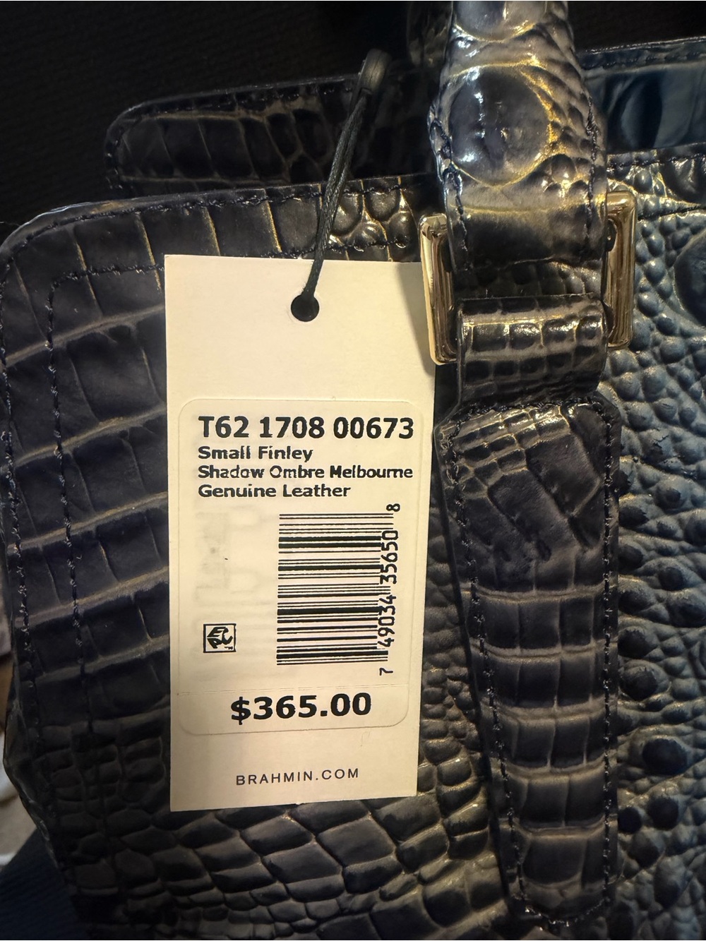 Brahmin Blue Croc-Embossed Satchel with Gold Hardware - Picture 2 of 4